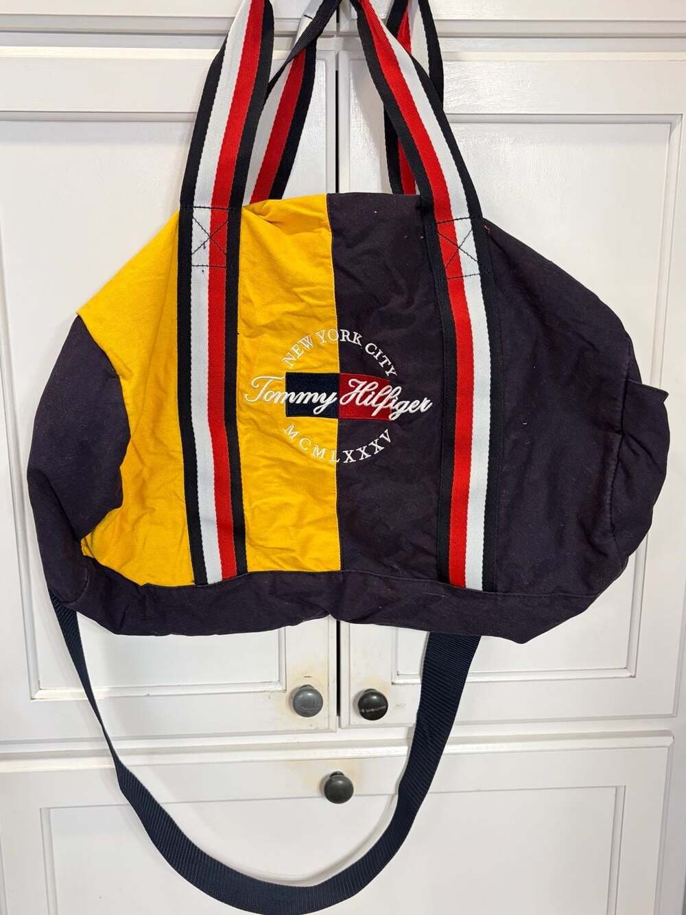 Tommy Hilfiger Colorblock Duffle Bag Navy Yellow Red White Y2K Weekender Gym